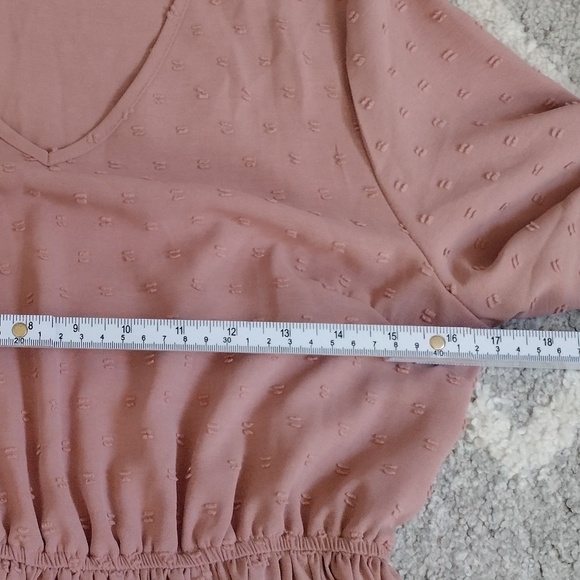 SHEIN Women's Medium Dusty Pink Pleated Unity Solid Swiss Dot A-line Vneck Dress - Picture 9 of 11